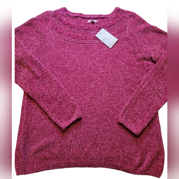 Croft & Barrow Raspberry Pink Cable Neckline Chenille Sweater XL - Picture 1 of 2